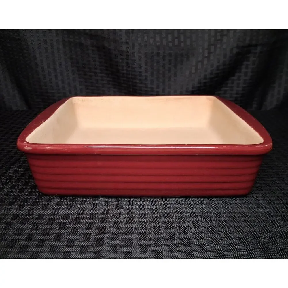 Pampered Chef Stoneware 9x9x2 Square Baker 2.75 Qt Cranberry Red Baking Dish